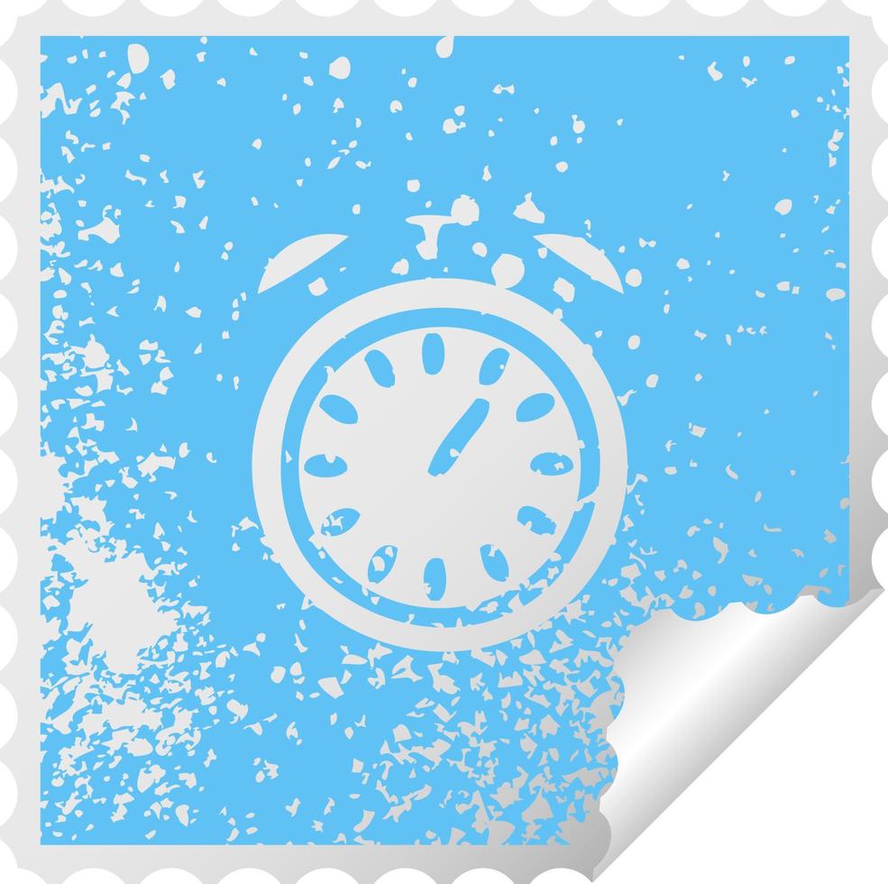 distressed square peeling sticker symbol alarm clock vector