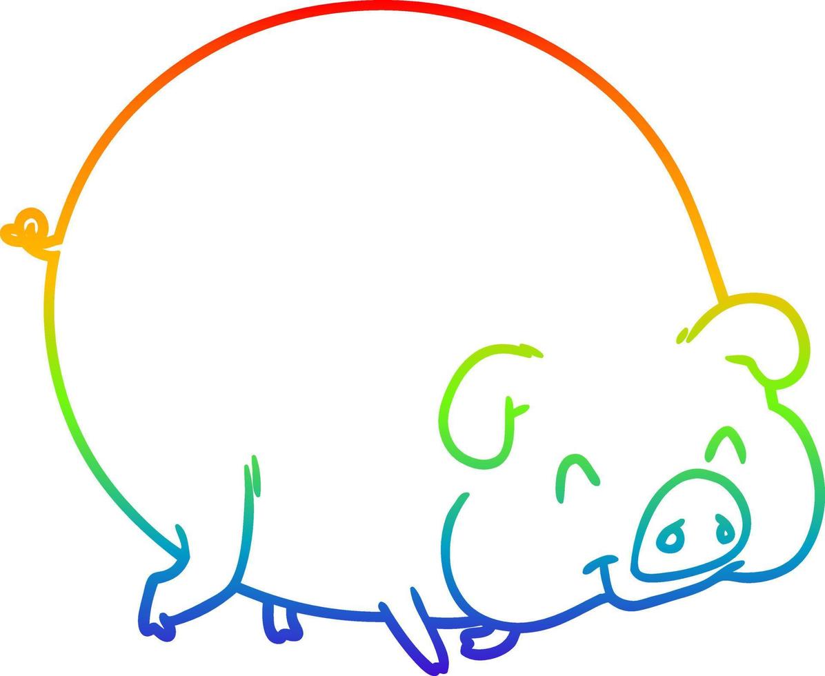 rainbow gradient line drawing cartoon pig vector