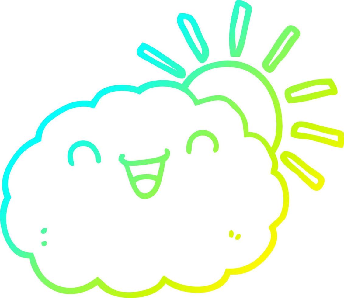 cold gradient line drawing happy cartoon cloud vector