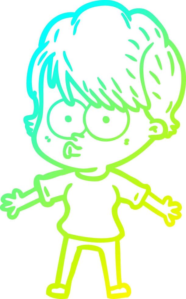 cold gradient line drawing cartoon woman vector