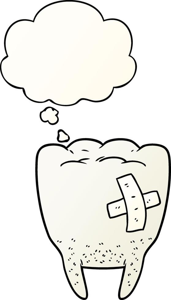 cartoon bad tooth and thought bubble in smooth gradient style vector