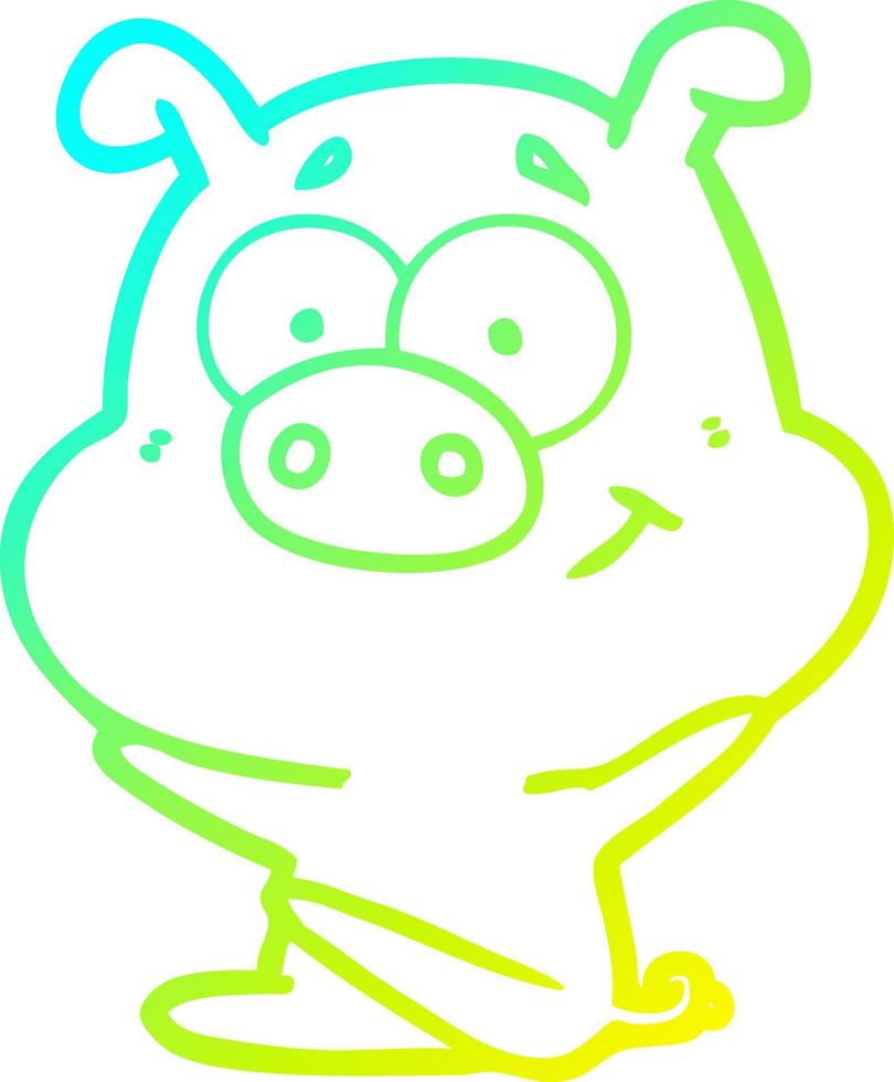 cold gradient line drawing happy cartoon pig vector