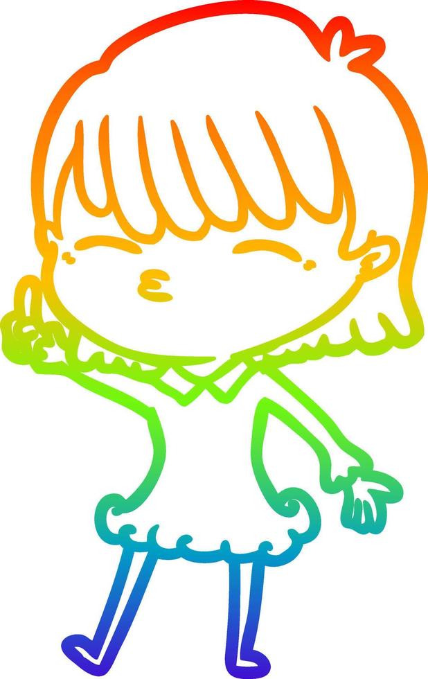rainbow gradient line drawing cartoon woman vector