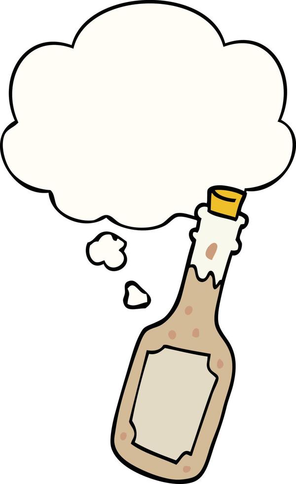 cartoon beer bottle and thought bubble vector