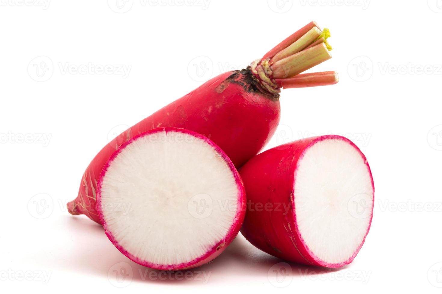 Fresh Pink Radishes on white background. photo
