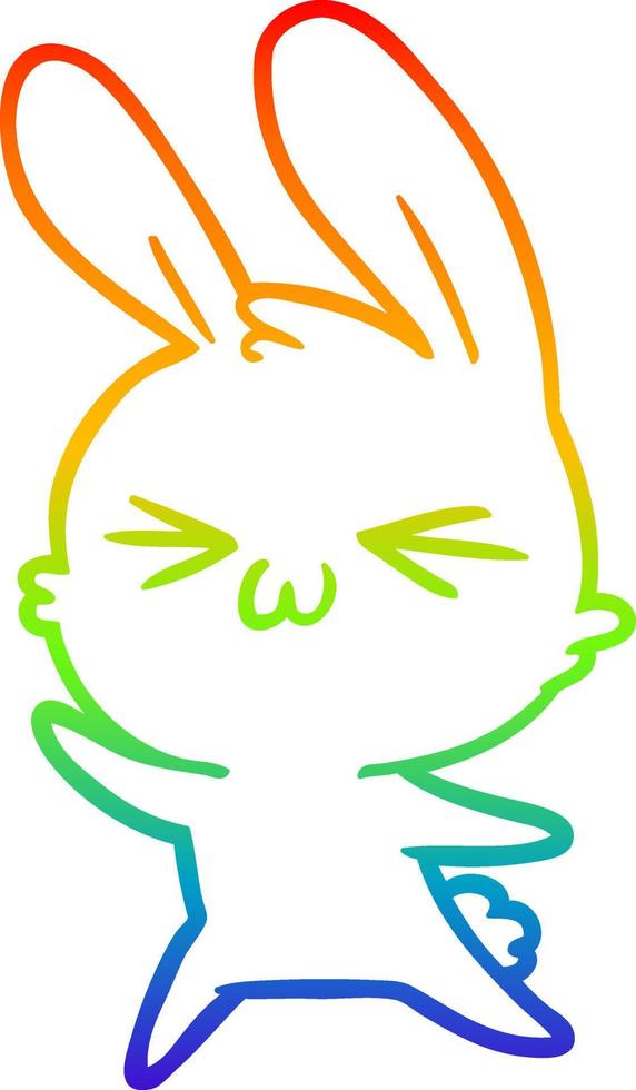 rainbow gradient line drawing cute cartoon rabbit vector