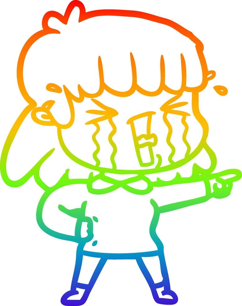 rainbow gradient line drawing cartoon woman in tears vector