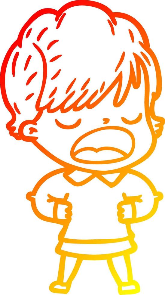 warm gradient line drawing cartoon woman talking vector