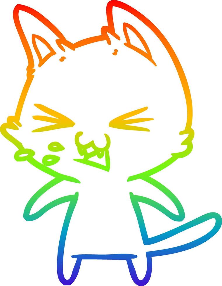 rainbow gradient line drawing cartoon cat hissing vector