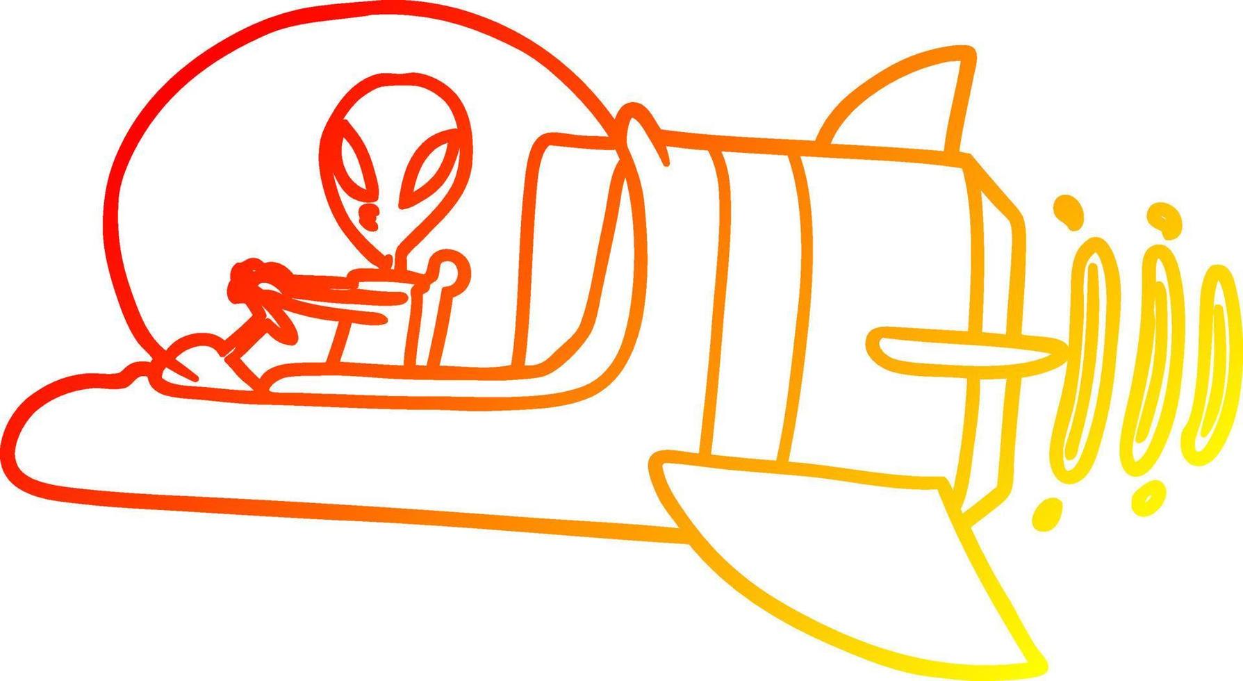 warm gradient line drawing cartoon alien spacecraft vector