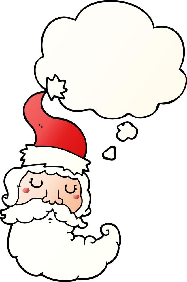 cartoon santa face and thought bubble in smooth gradient style vector