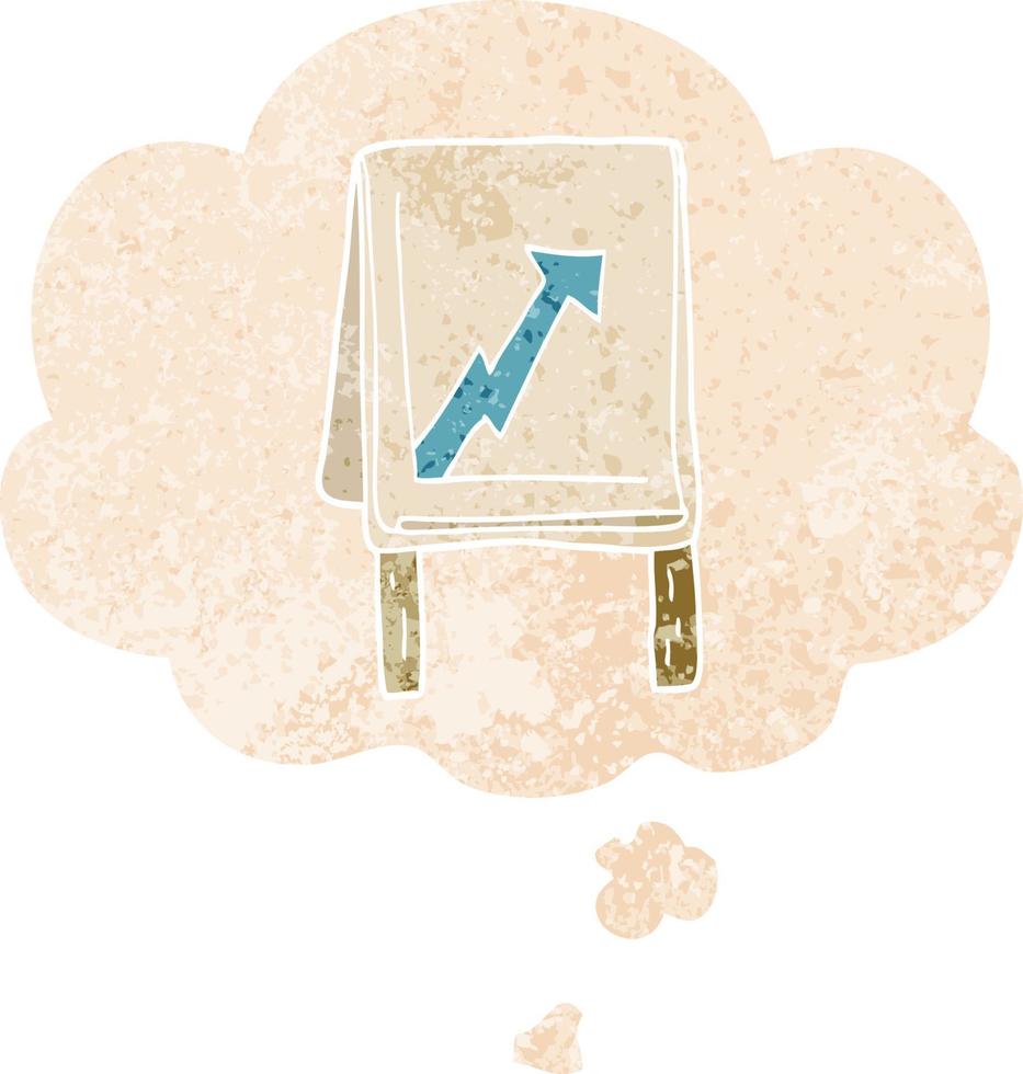 cartoon business chart with arrow and thought bubble in retro textured style vector
