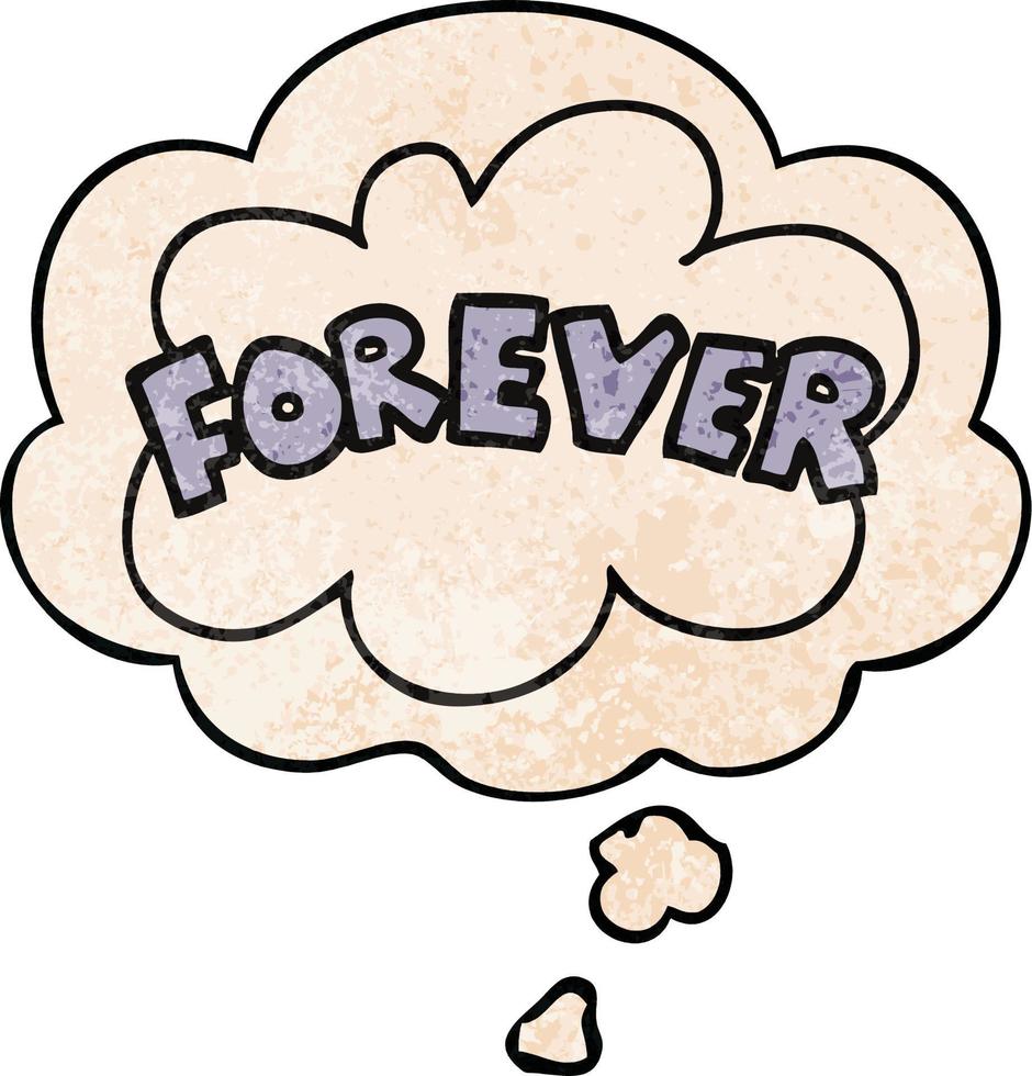 cartoon word Forever and thought bubble in grunge texture pattern style vector