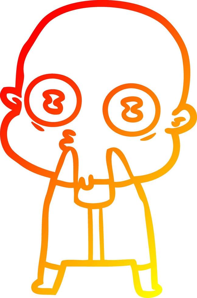 warm gradient line drawing cartoon weird bald spaceman vector
