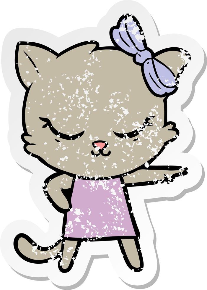 retro distressed sticker of a cartoon cat vector