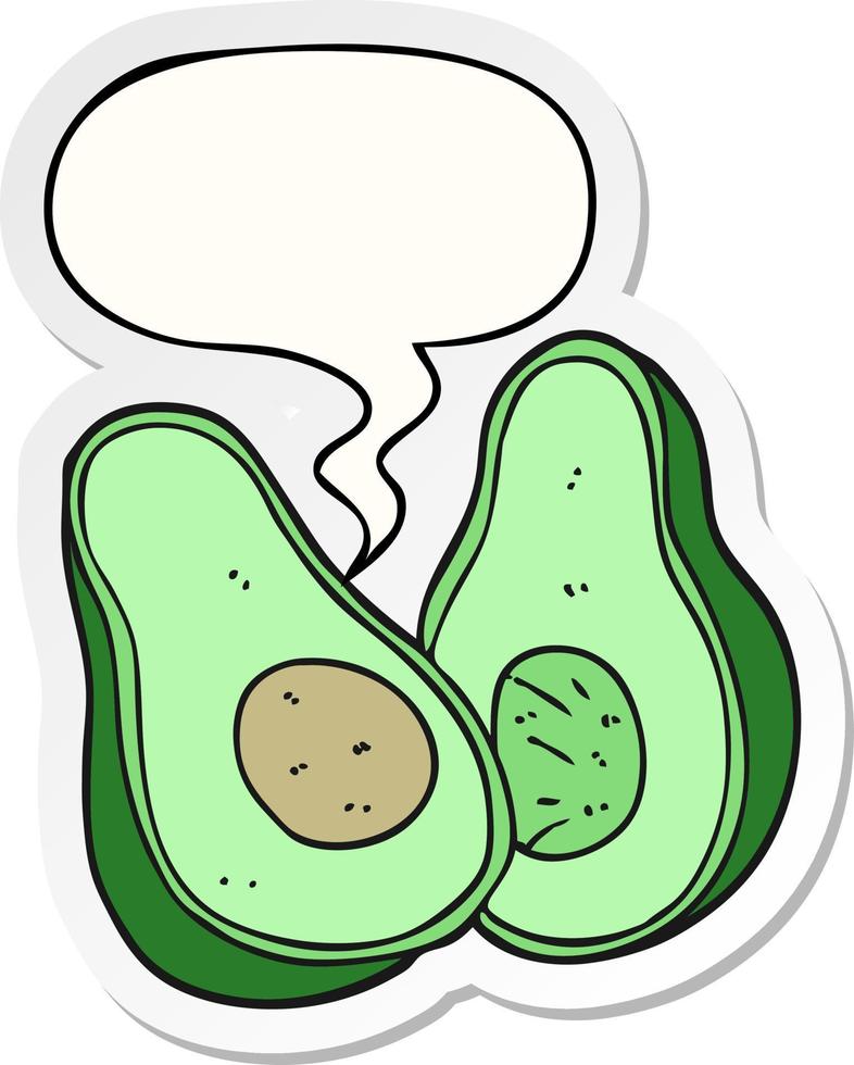cartoon avocado and speech bubble sticker vector