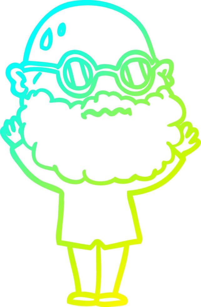 cold gradient line drawing cartoon worried man with beard and spectacles vector