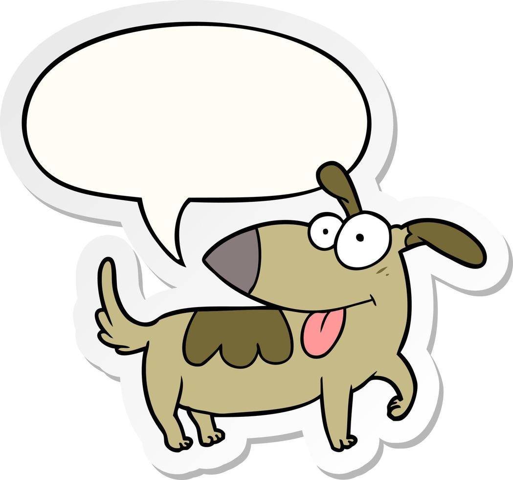 cartoon happy dog and speech bubble sticker vector