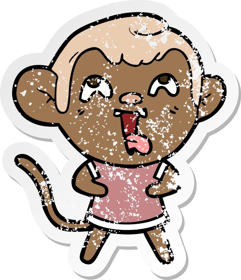 distressed sticker of a crazy cartoon monkey vector