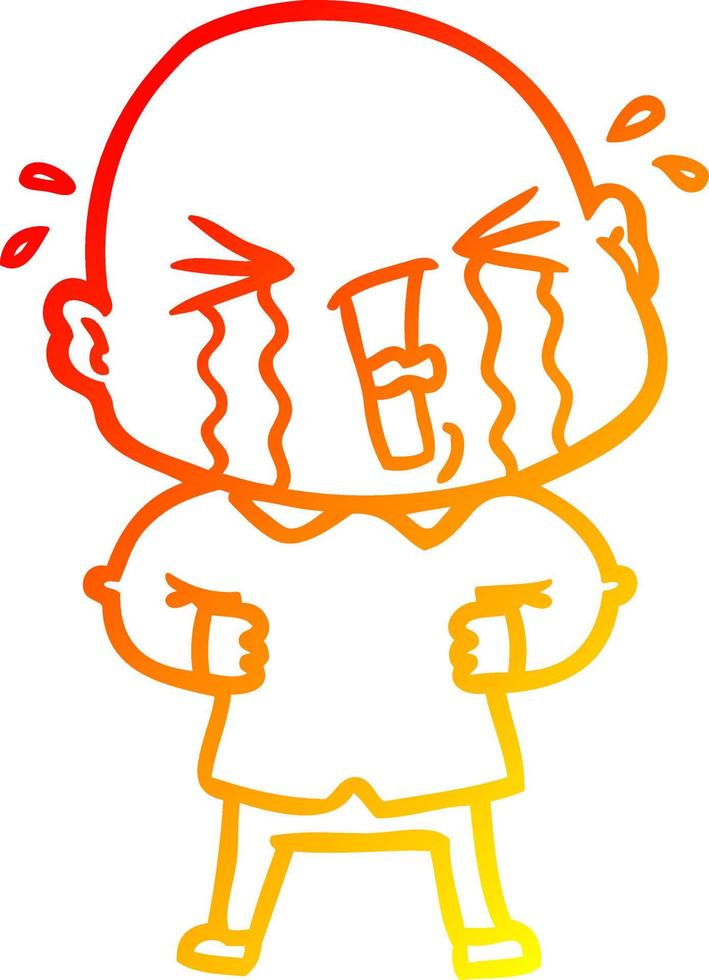 warm gradient line drawing cartoon crying bald man vector