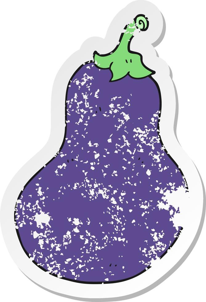 retro distressed sticker of a cartoon eggplant vector