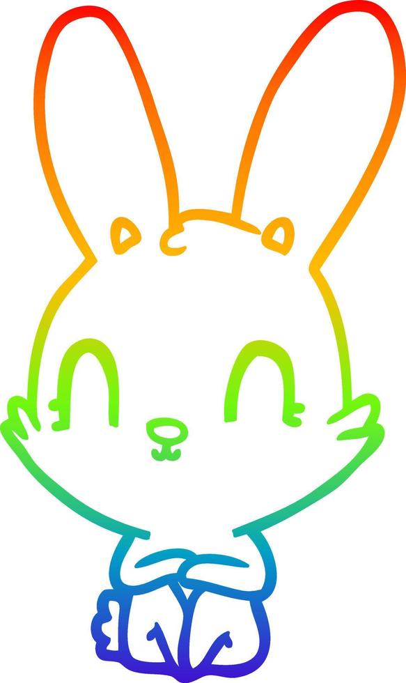 rainbow gradient line drawing cute cartoon rabbit vector