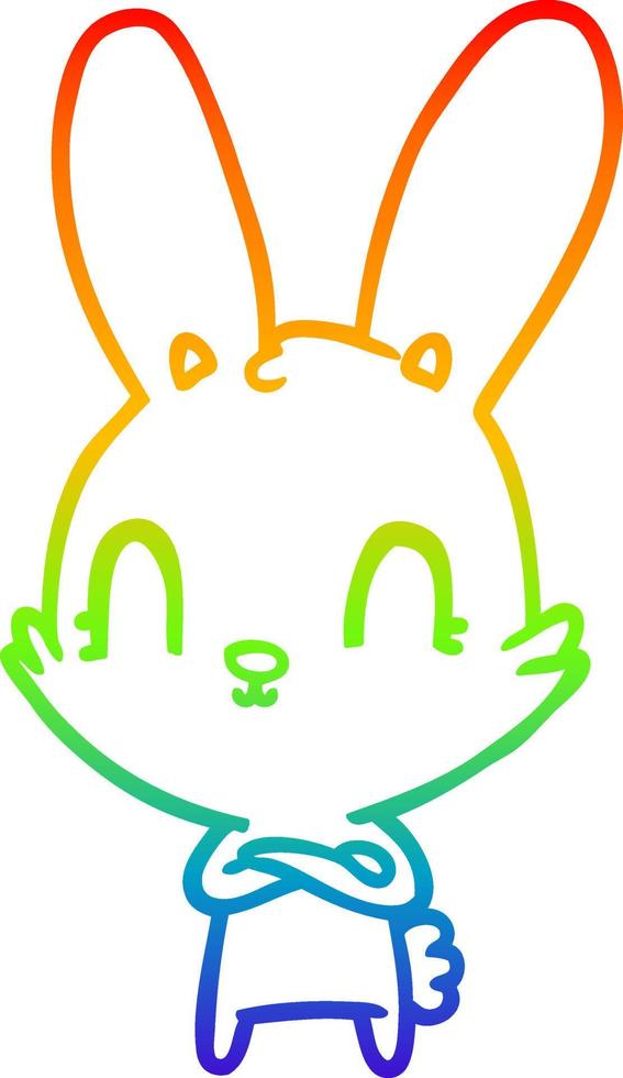 rainbow gradient line drawing cute cartoon rabbit vector