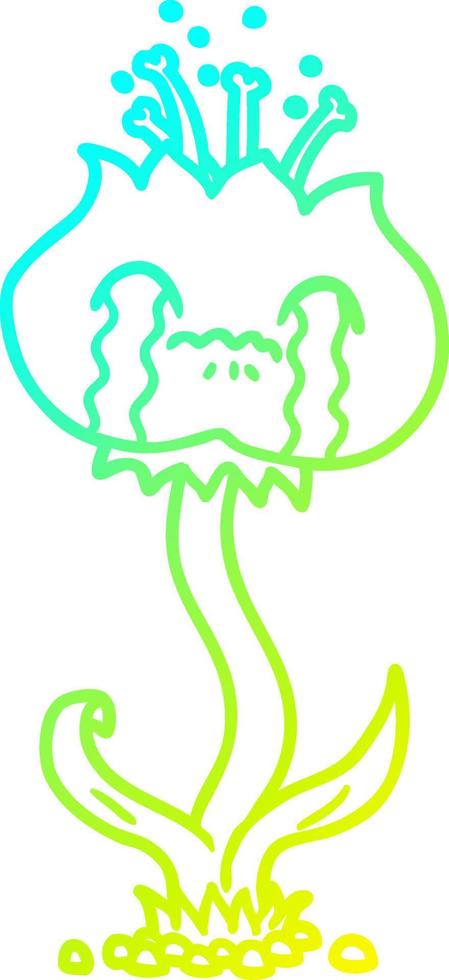 cold gradient line drawing cartoon flower crying vector