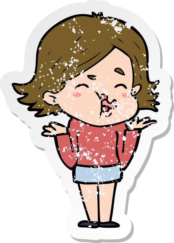 distressed sticker of a cartoon girl pulling face vector