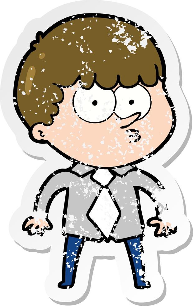 distressed sticker of a cartoon nervous boy in shirt and tie vector