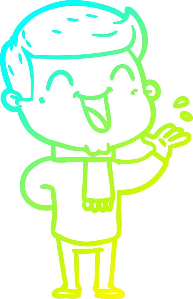 cold gradient line drawing cartoon man laughing vector