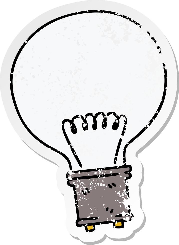 distressed sticker of a quirky hand drawn cartoon light bulb vector