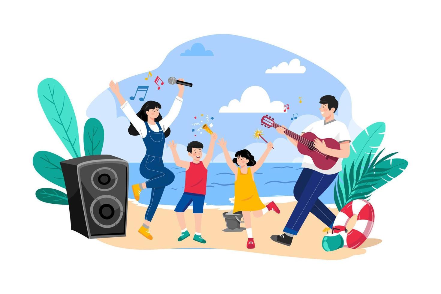 People celebrating Summer Day at the beach vector
