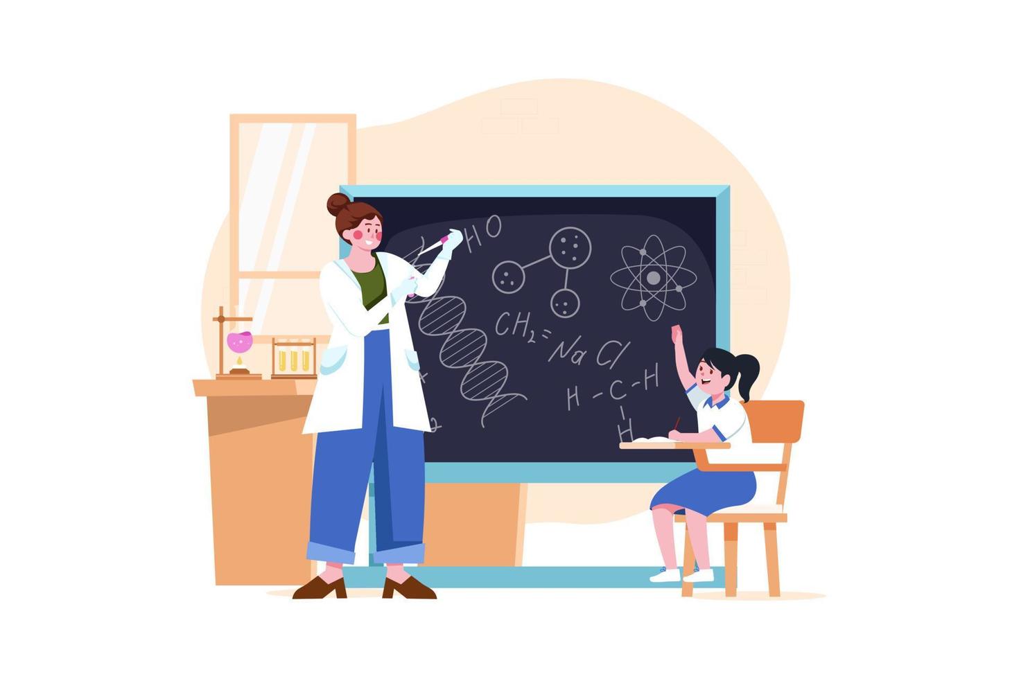 Science teacher teaching in class Illustration concept on white background vector