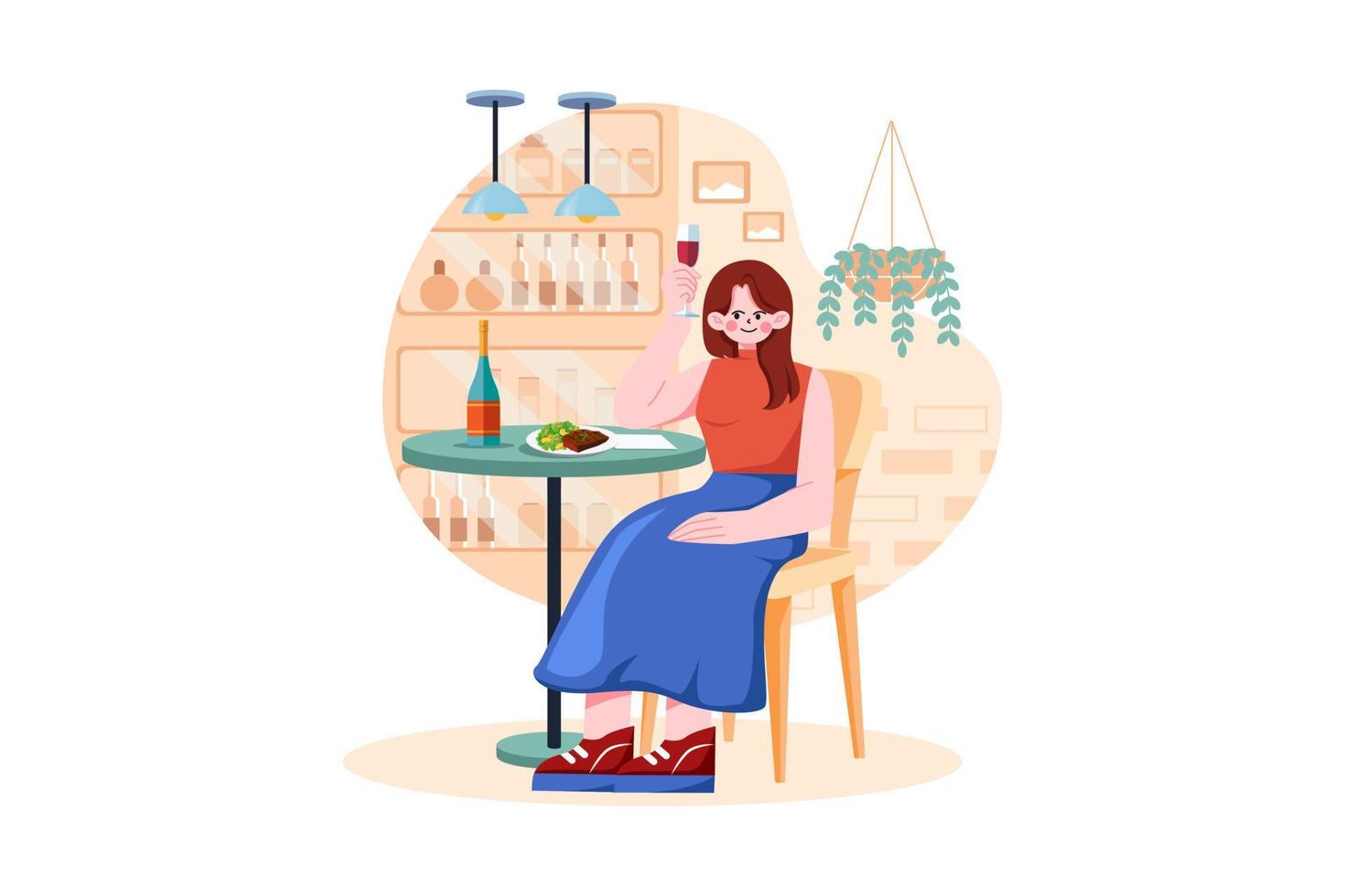 Female sit on armchair holding wineglass in hand vector