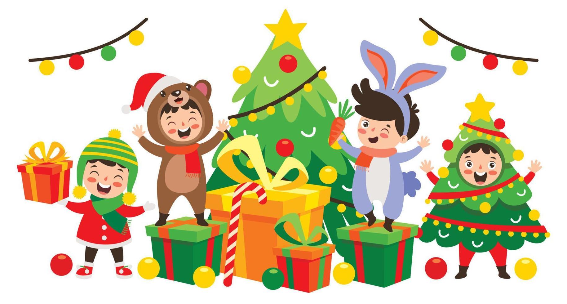 Children Celebrating New Year And Christmas vector