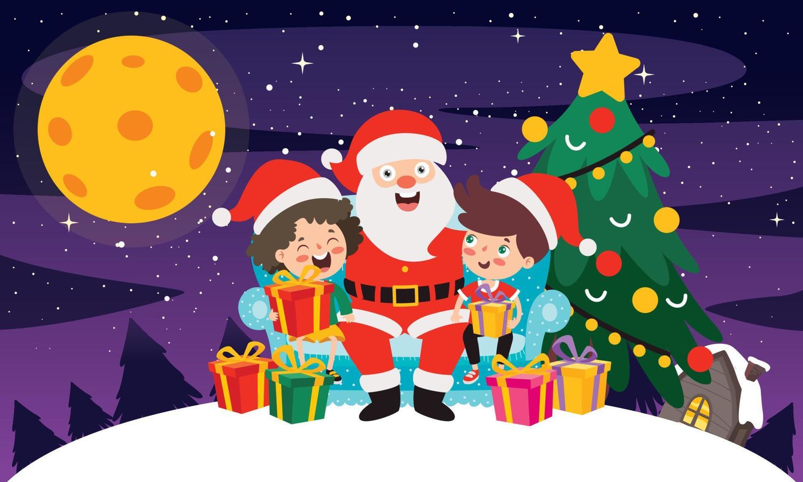 Christmas Scene With Cartoon Characters vector