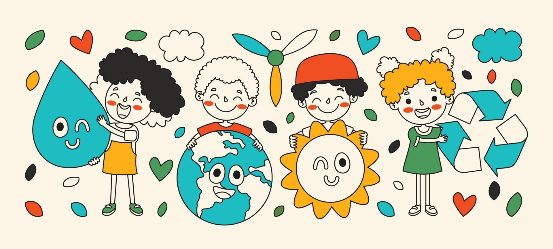 Hand Drawn Cartoon Line Art vector