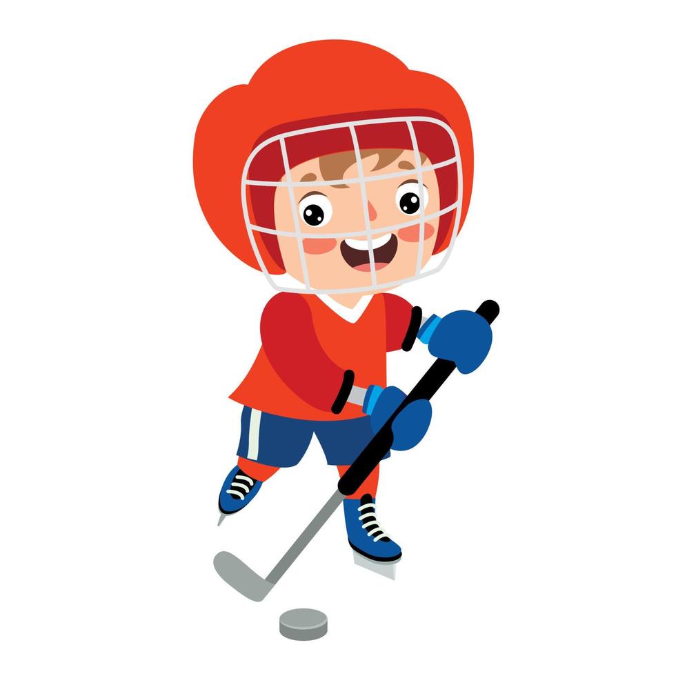 ilustración de dibujos animados de un niño jugando hockey sobre hielo vector