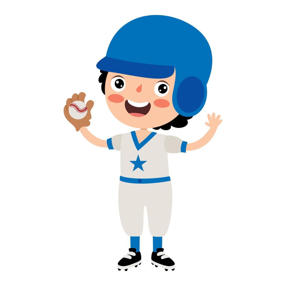 Cartoon Illustration Of A Kid Playing Baseball vector