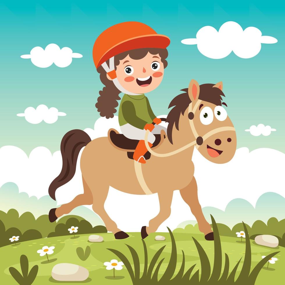 ilustración de dibujos animados de un niño a caballo vector