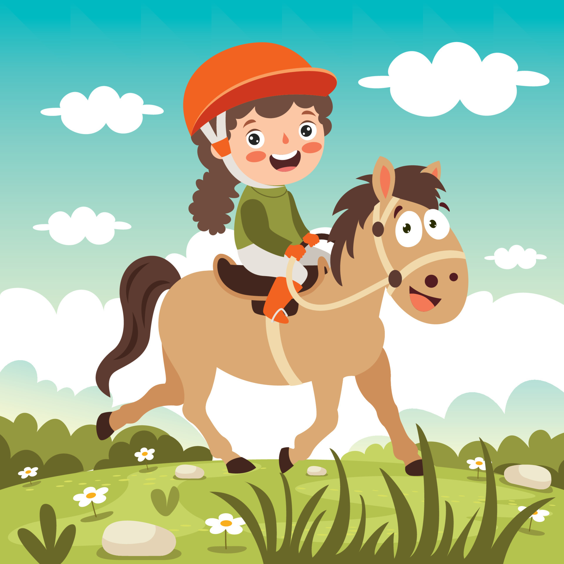 Cartoon Illustration Of A Kid Riding Horse 10721678 Vector Art at Vecteezy