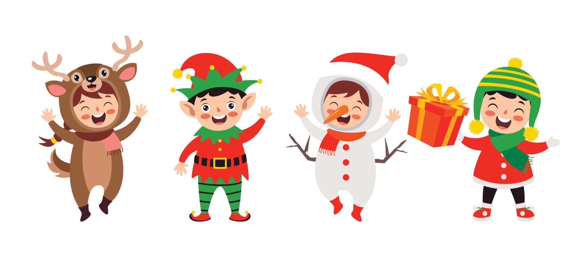 Children Wearing Costumes In Christmas Theme vector