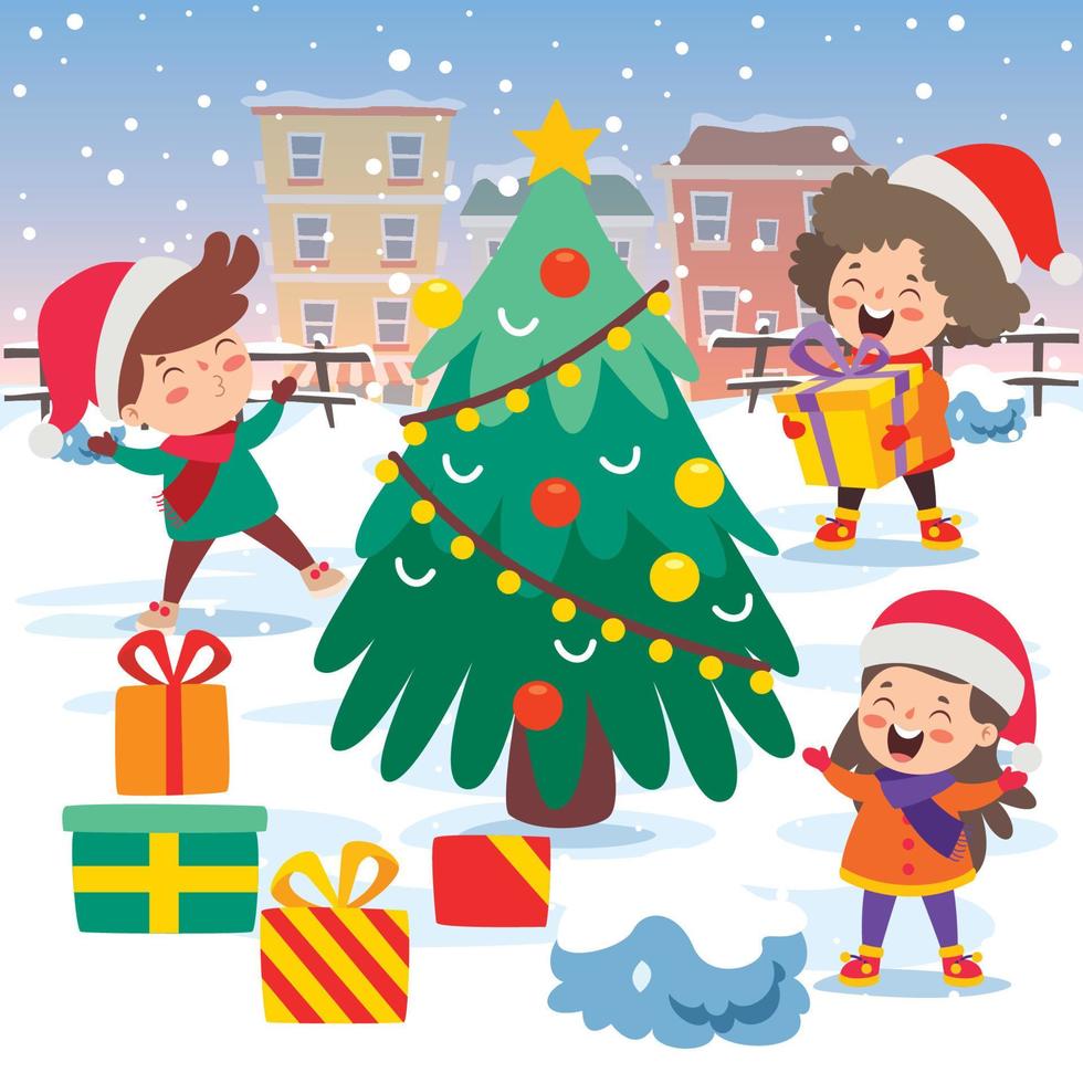 Children Celebrating New Year And Christmas vector