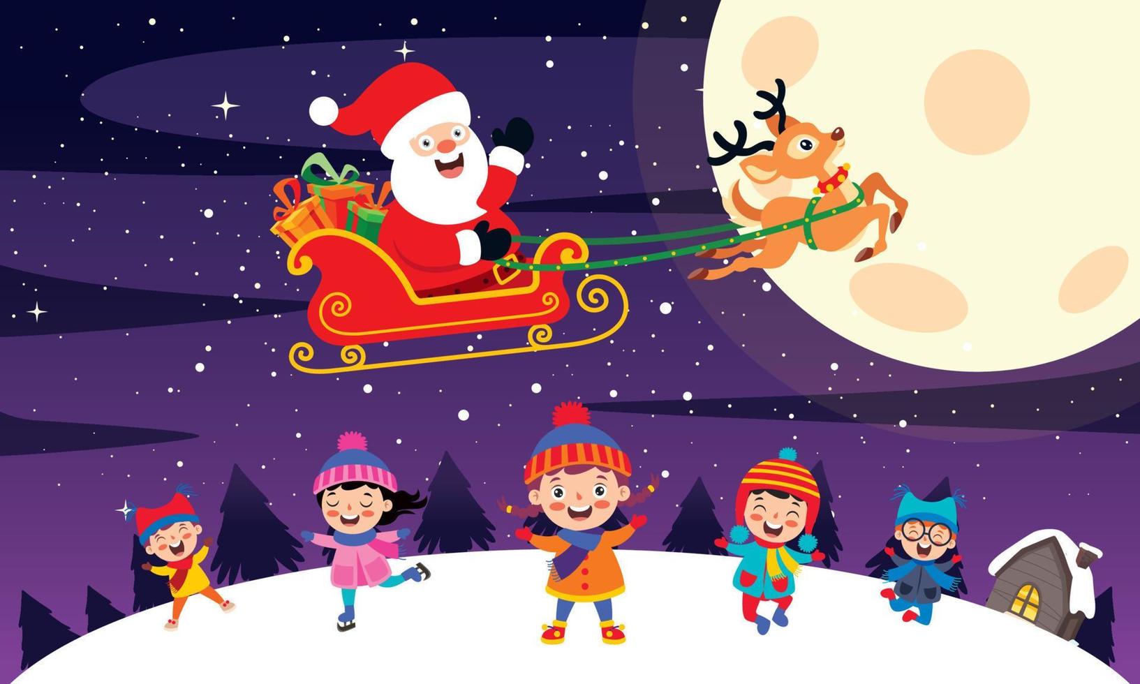 Christmas Scene With Cartoon Characters vector