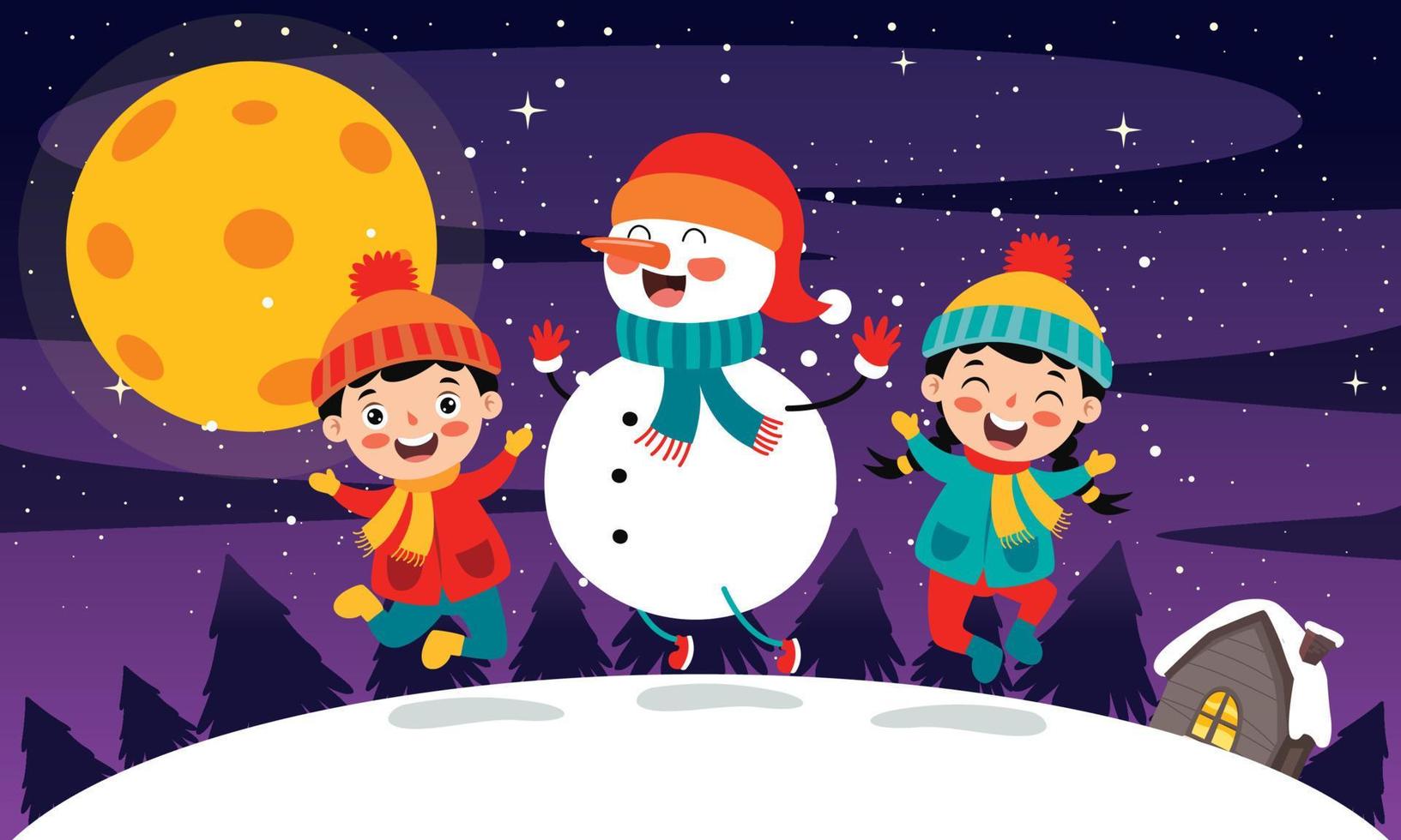 Christmas Scene With Cartoon Characters vector