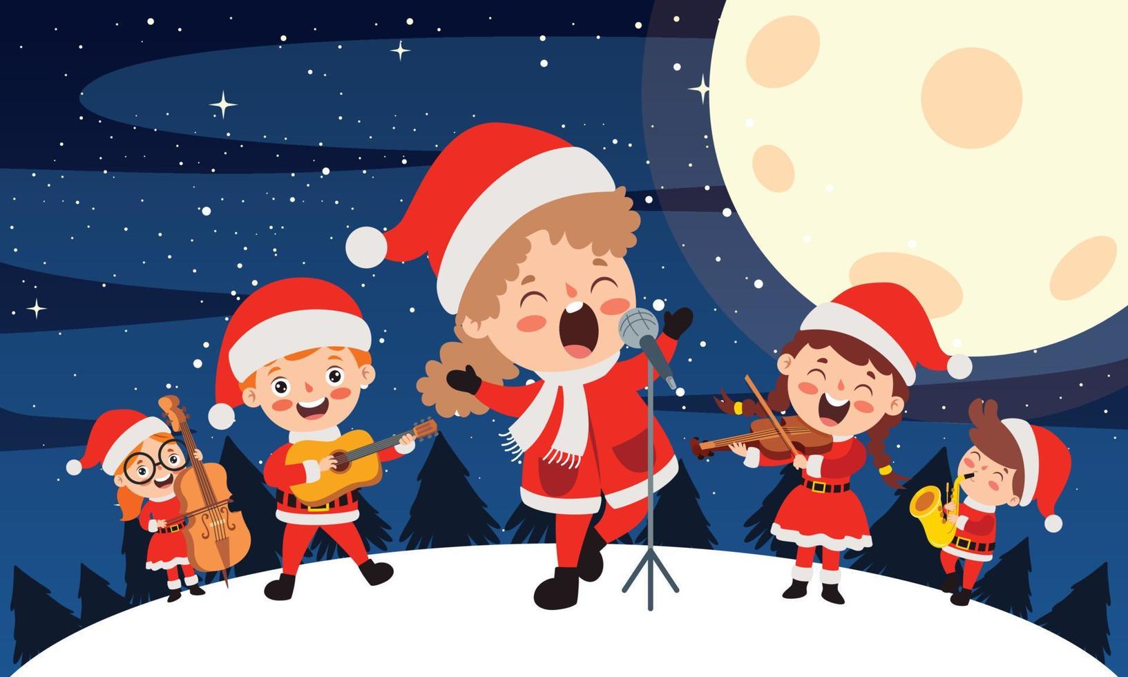 Christmas Scene With Cartoon Characters vector