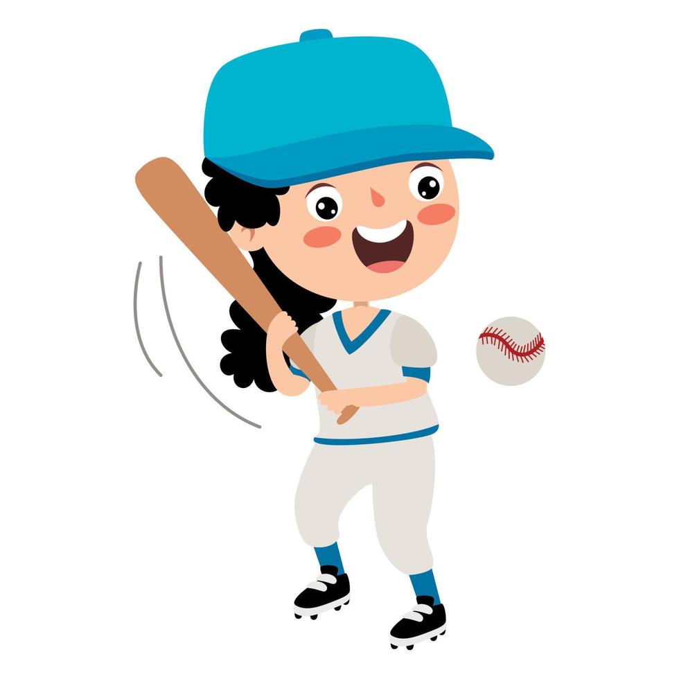 Cartoon Illustration Of A Kid Playing Baseball vector