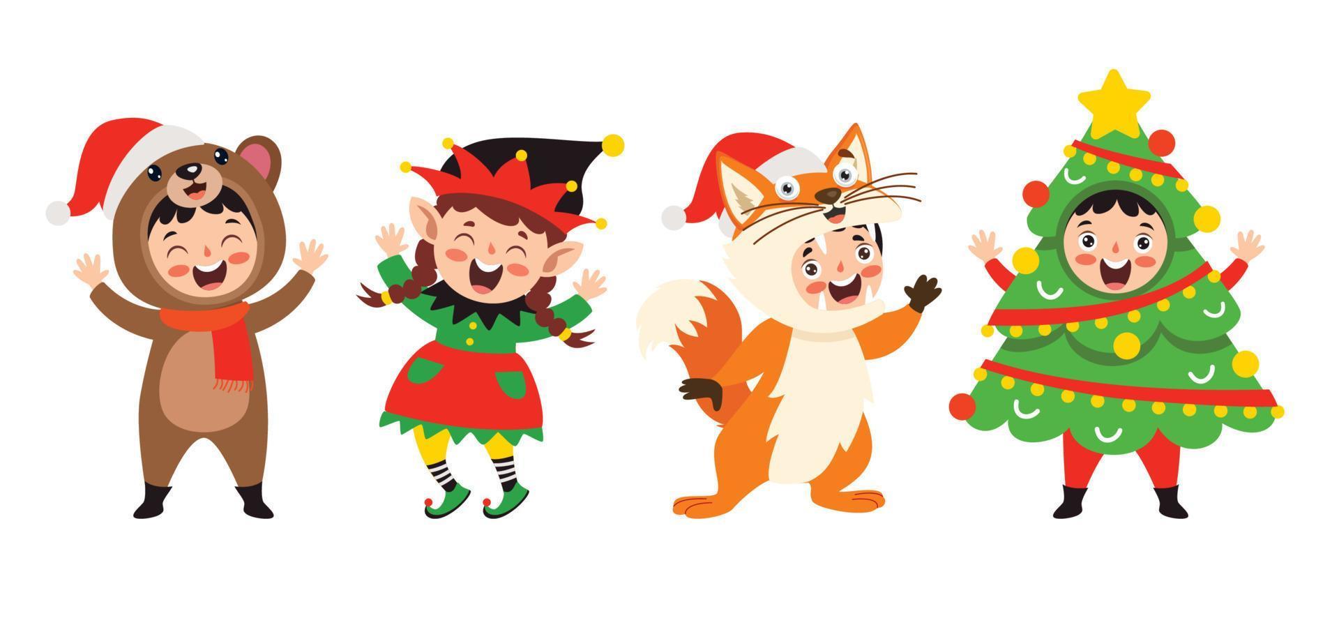Children Wearing Costumes In Christmas Theme vector
