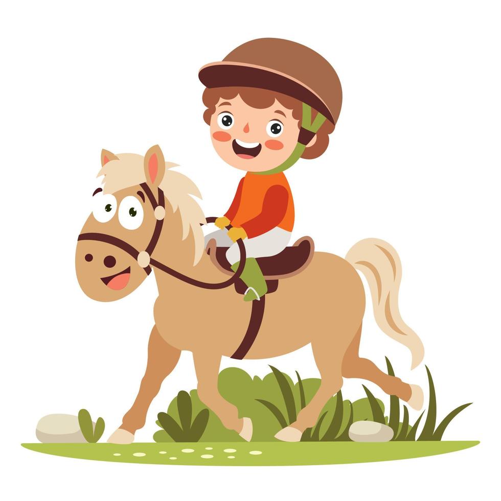 Cartoon Illustration Of A Kid Riding Horse vector
